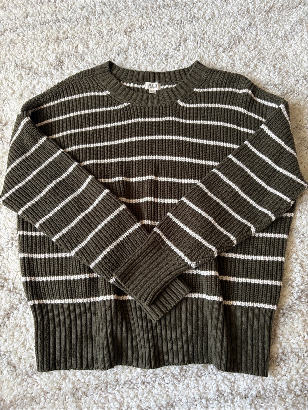 Beautiful A.N.A Olive Green w/ White Stripes Sweater XXL